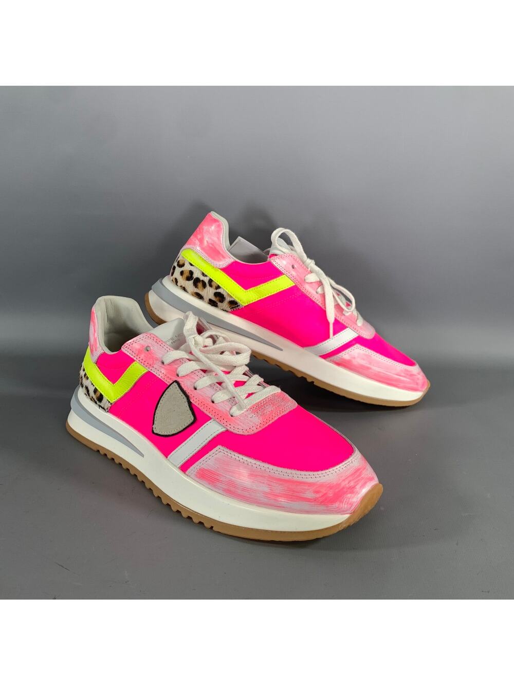 PHILIPPE MODEL Size 8 Pink White Mixed Materials Leather Lace Up Sneakers